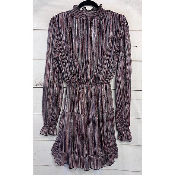 o.p.t. Size XS Dress Multicolor Shimmer Long Sleeves High Ruffle Neck - Picture 2 of 6
